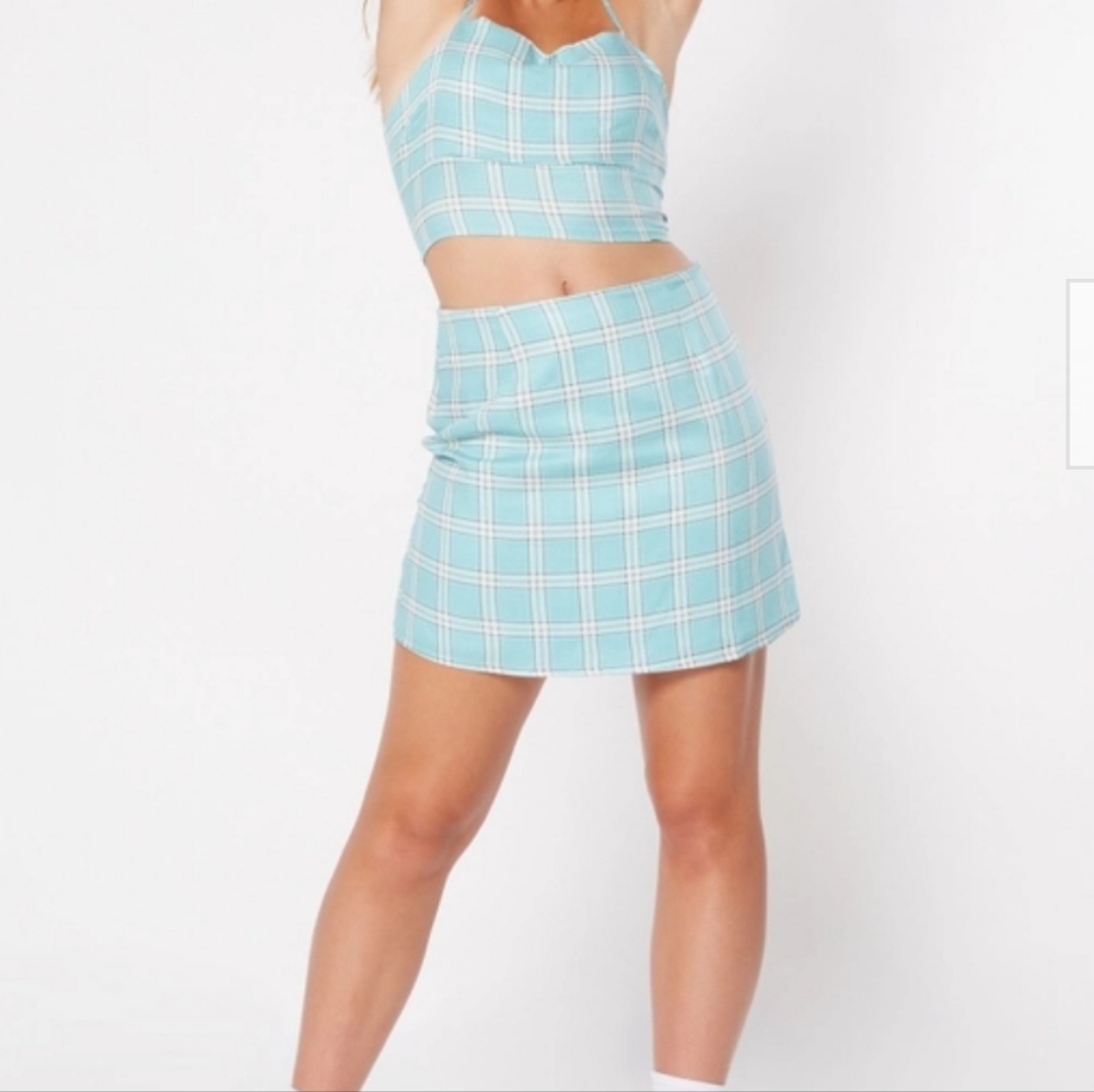 Plaid 2 pcs set skirt coordinates  terno strappy  crop top aline skirt